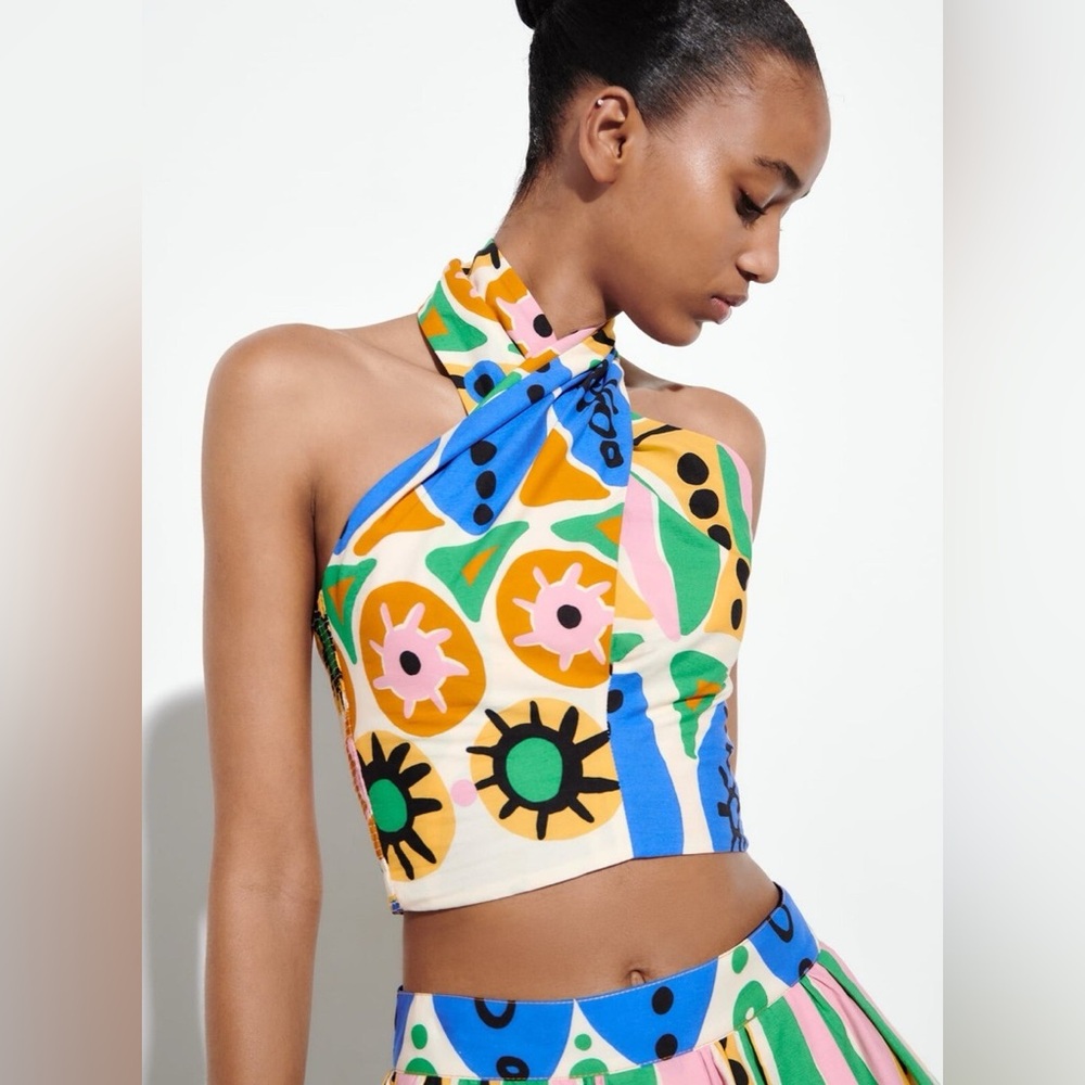 Zara Multicolor Abstract Crop Top